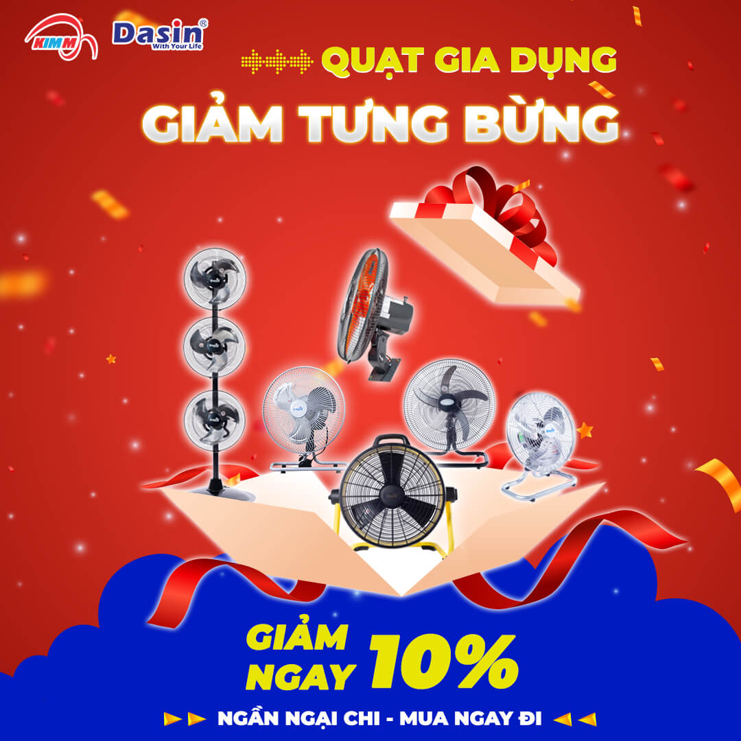 Chương trình khuyến mãi tết giảm 10% quạt dasin