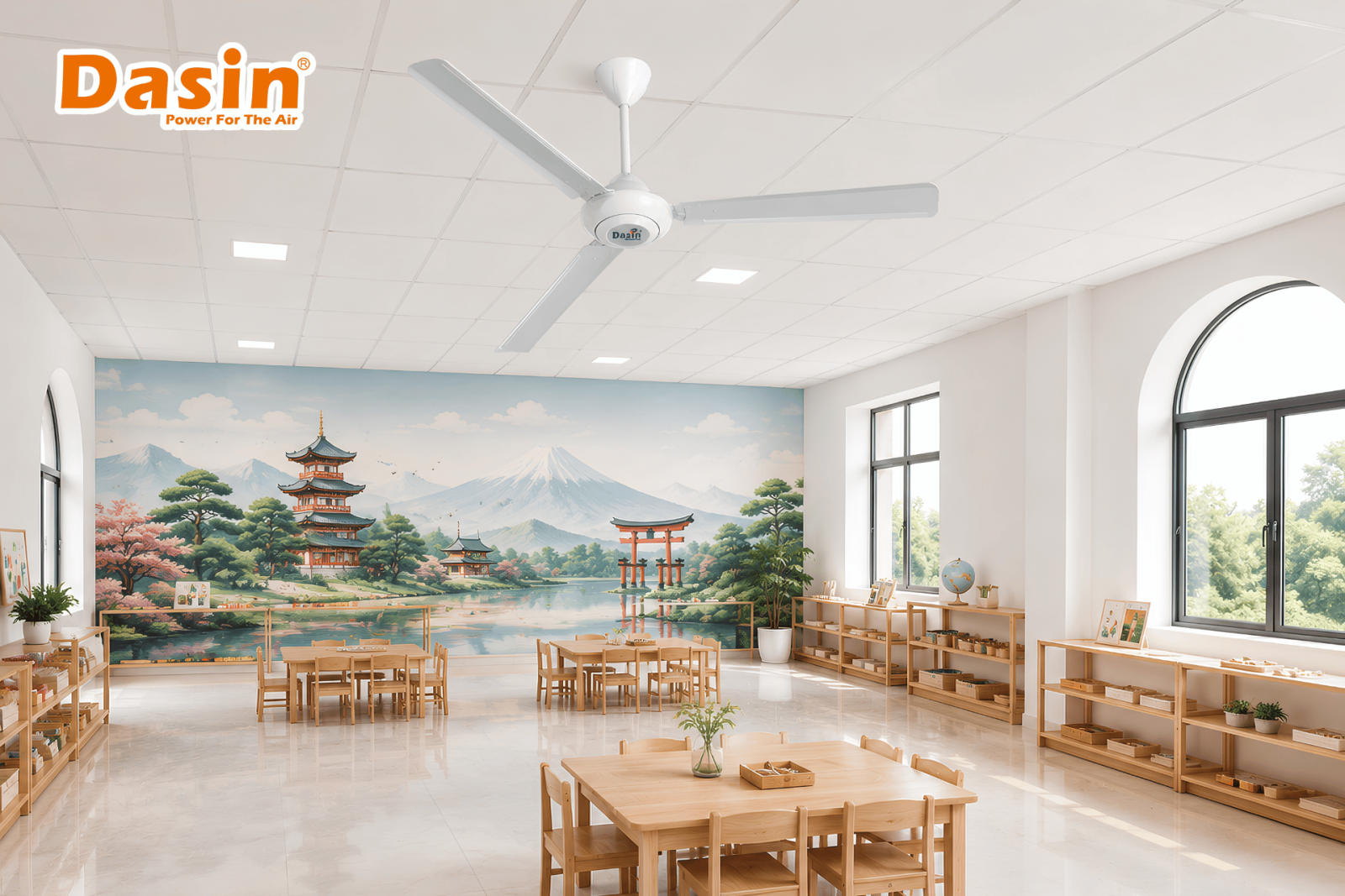 quạt điện treo trần trong lớp học