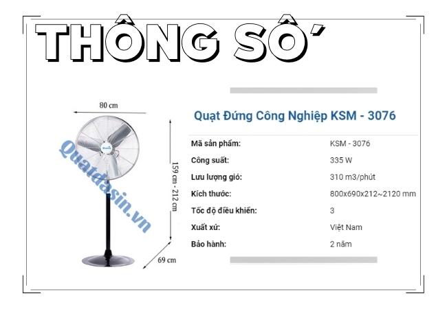 Thông số quạt đứng công nghiệp KSM-3076